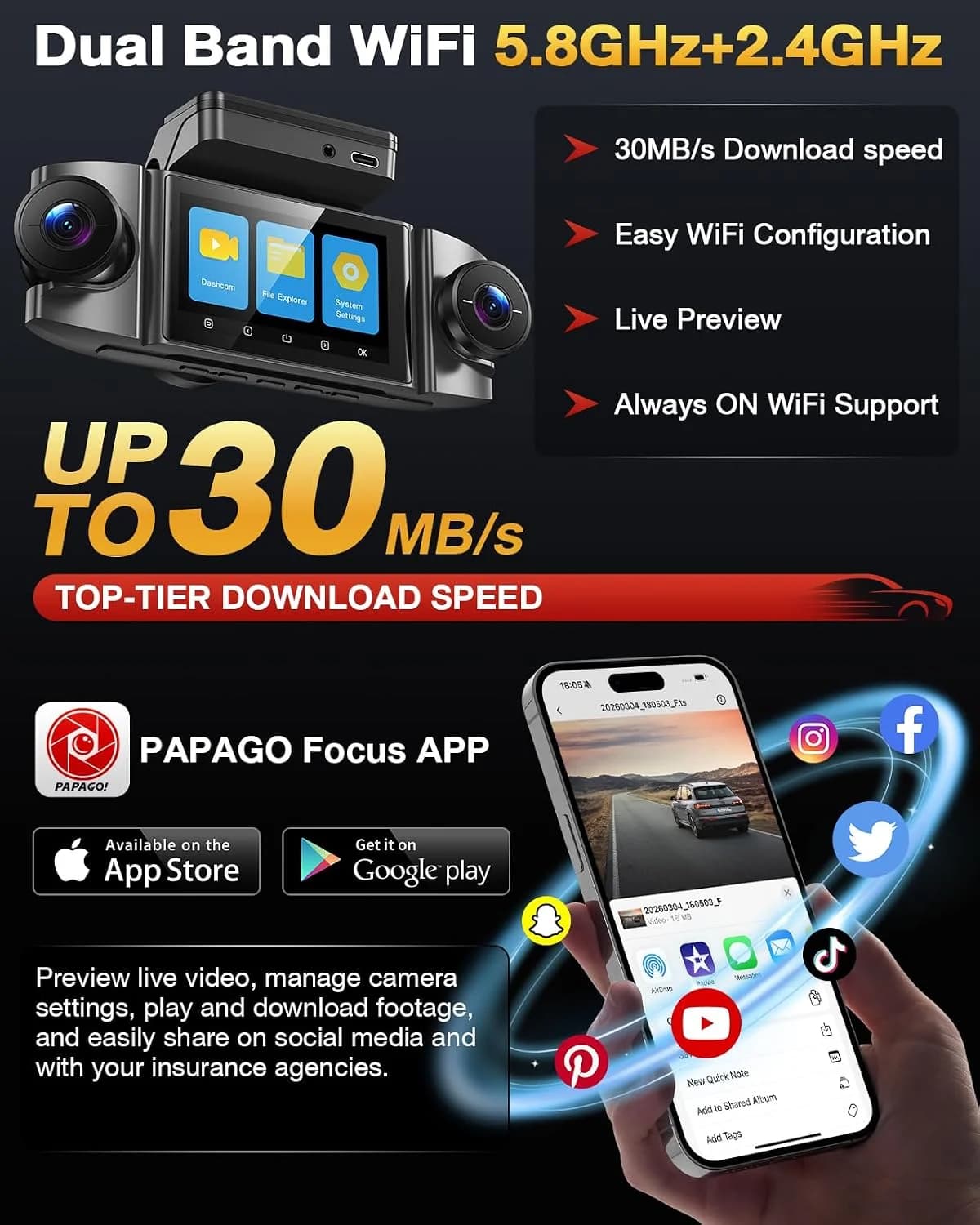4 Channel 360° Dash Cam, 4K Front + 1080P Rear/Left/Right, 5GHz WiFi 30MB/s product image 7