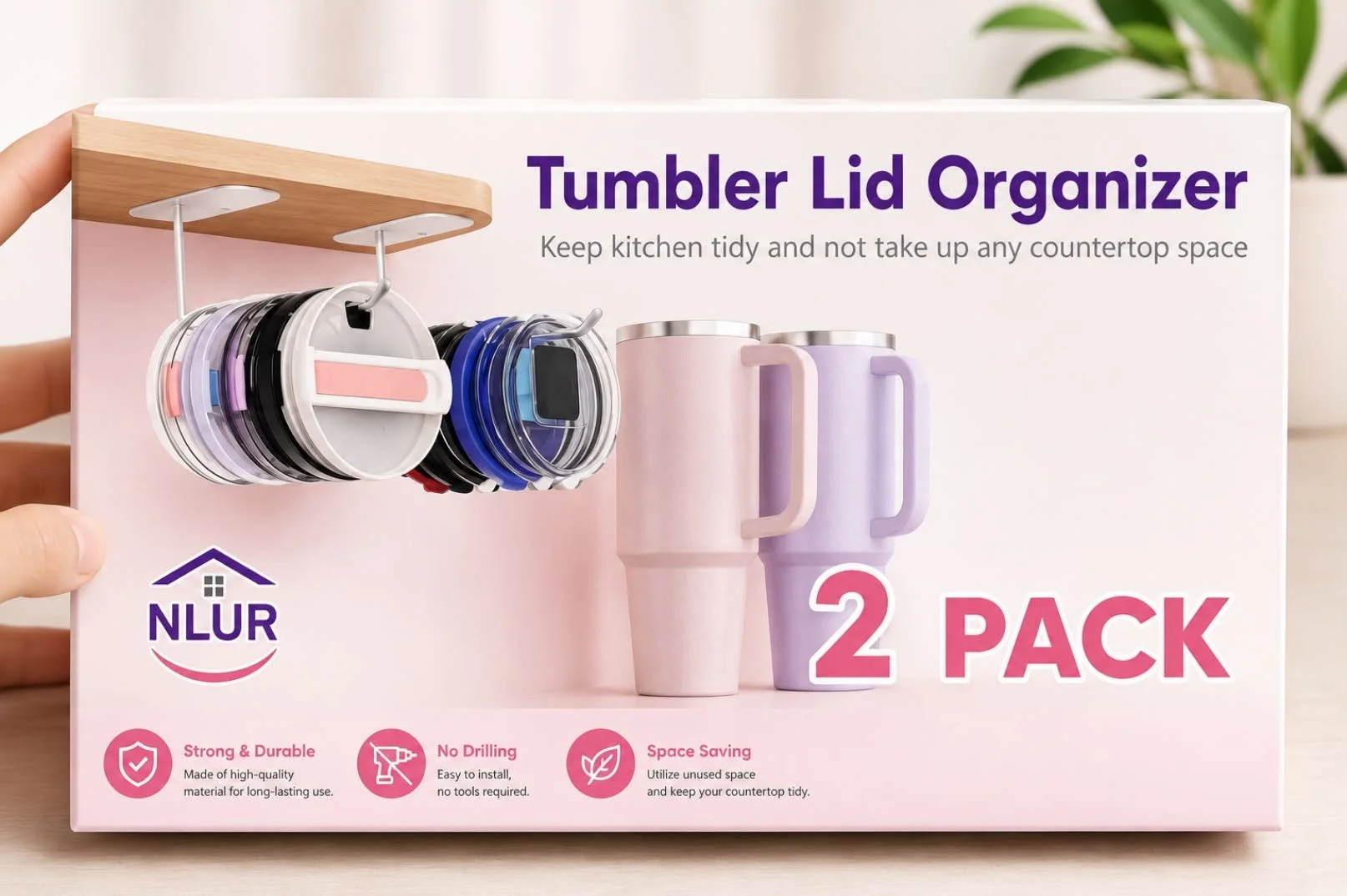 Tumbler Lid Organizer 2 Pack,Space Saving Cup Lid Hook for Simple Modern Cup.